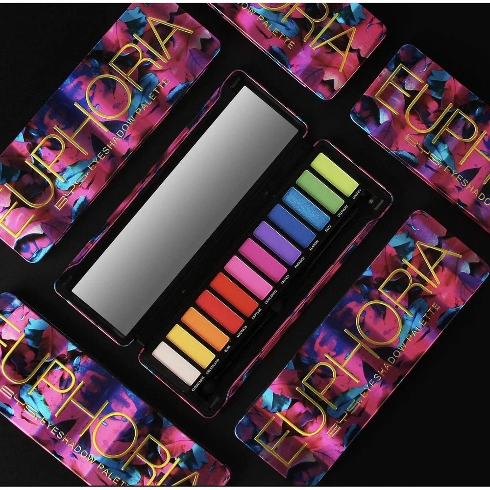 BYS Eyeshadow Palette Tin with Mirror and Applicator 12 Shades (1, Euphoria) NIB